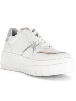 Leder-Sneakers in Weiß/ Silber