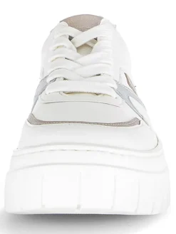 Leder-Sneakers in Weiß/ Silber