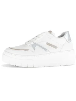 Leder-Sneakers in Weiß/ Silber