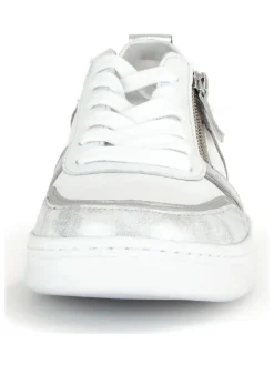 Leder-Sneakers in Weiß/ Silber