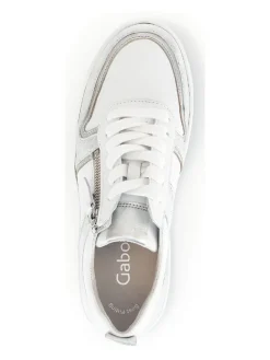 Leder-Sneakers in Weiß/ Silber