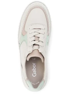 Leder-Sneakers in Weiß/ Türkis/ Rosa