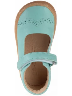 Leder-Spangenballerinas in Türkis