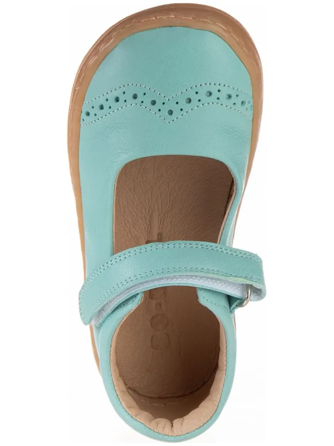 Leder-Spangenballerinas in Türkis