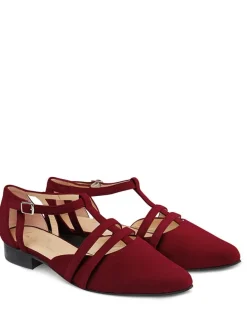 Leder-Spangenballerinas in Dunkelrot