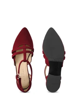 Leder-Spangenballerinas in Dunkelrot