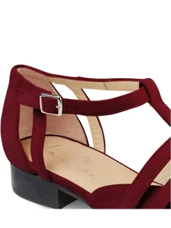 Leder-Spangenballerinas in Dunkelrot