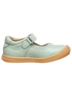 Leder-Spangenballerinas in Türkis