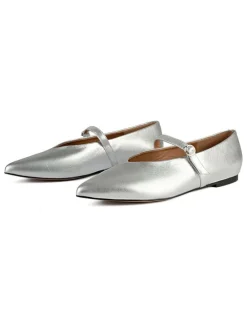 Leder-Spangenballerinas in Silber