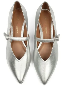 Leder-Spangenballerinas in Silber