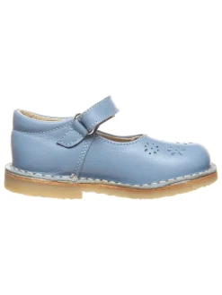 Leder-Spangenballerinas in Hellblau