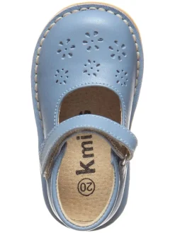 Leder-Spangenballerinas in Hellblau