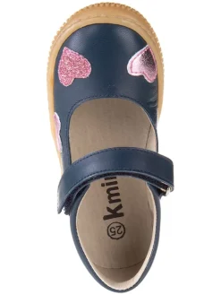 Leder-Spangenballerinas in Dunkelblau