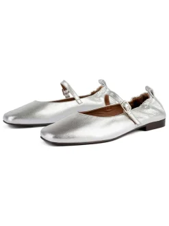 Leder-Spangenballerinas in Silber