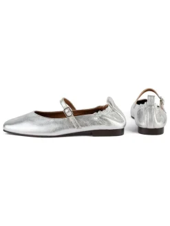 Leder-Spangenballerinas in Silber
