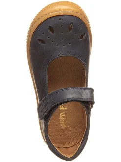 Leder-Spangenballerinas in Dunkelblau