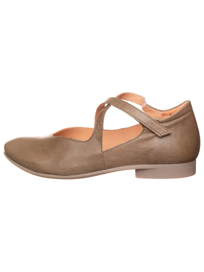 Leder-Spangenballerinas in Taupe