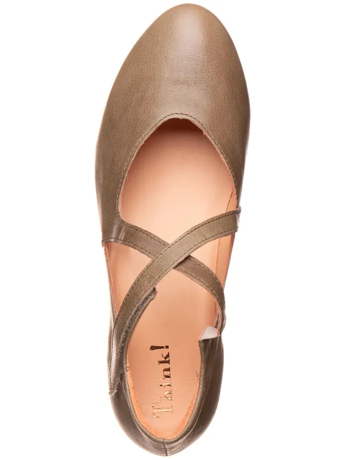 Leder-Spangenballerinas in Taupe