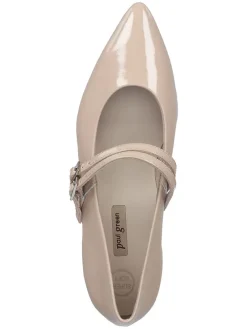 Leder-Spangenballerinas in Beige