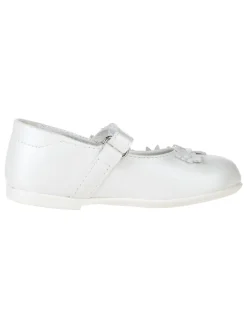 Leder-Spangenballerinas in Weiß