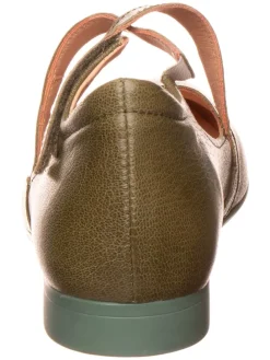 Leder-Spangenballerinas in Khaki