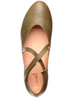 Leder-Spangenballerinas in Khaki