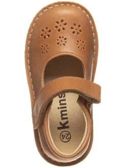 Leder-Spangenballerinas in Hellbraun