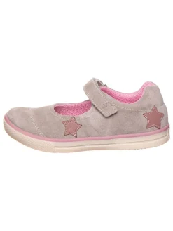 Leder-Spangenballerinas in Grau/ Rosa