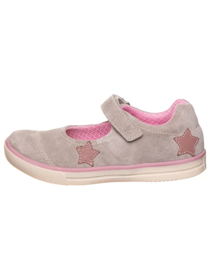 Leder-Spangenballerinas in Grau/ Rosa
