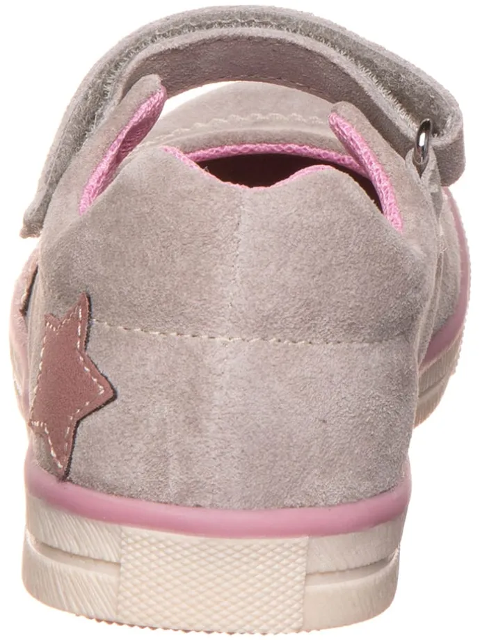 Leder-Spangenballerinas in Grau/ Rosa