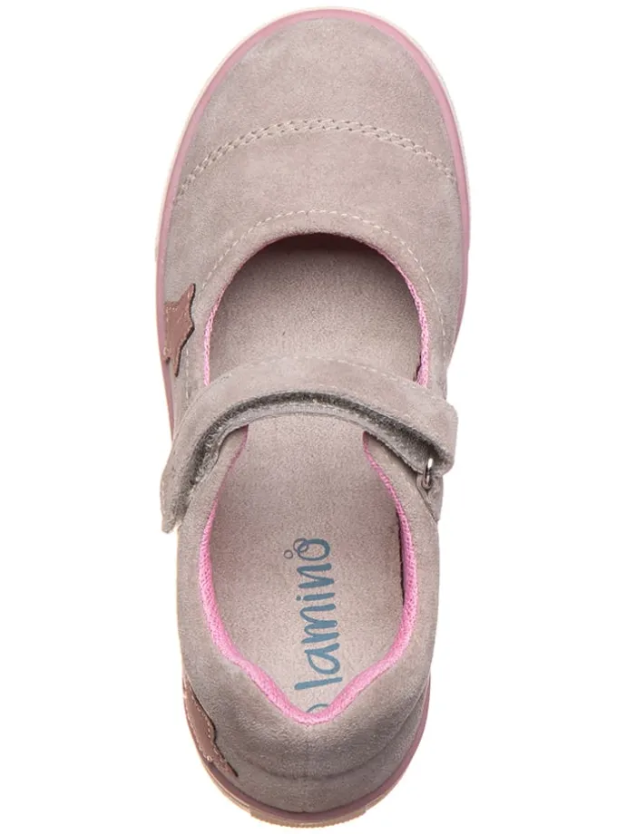 Leder-Spangenballerinas in Grau/ Rosa