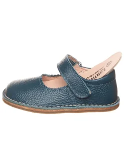 Leder-Spangenballerinas in Dunkelblau