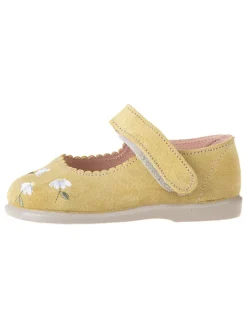 Leder-Spangenballerinas in Gelb