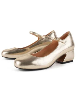 Leder-Spangenpumps in Gold