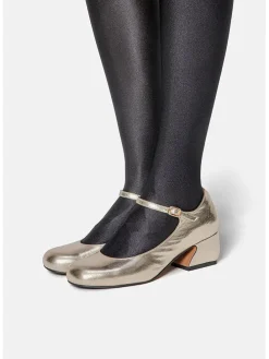 Leder-Spangenpumps in Gold