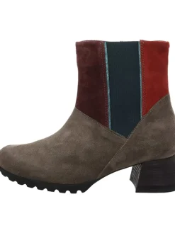 Leder-Stiefeletten in Braun/ Rot