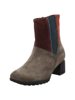 Leder-Stiefeletten in Braun/ Rot