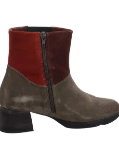 Leder-Stiefeletten in Braun/ Rot