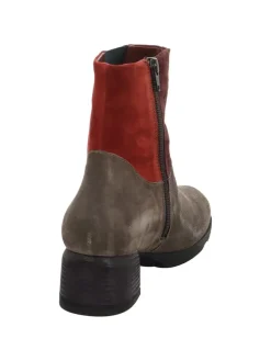 Leder-Stiefeletten in Braun/ Rot