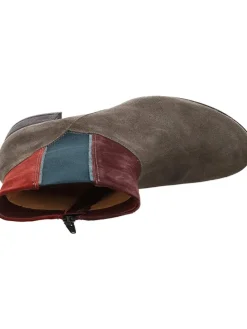 Leder-Stiefeletten in Braun/ Rot