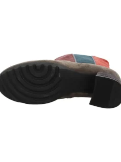 Leder-Stiefeletten in Braun/ Rot