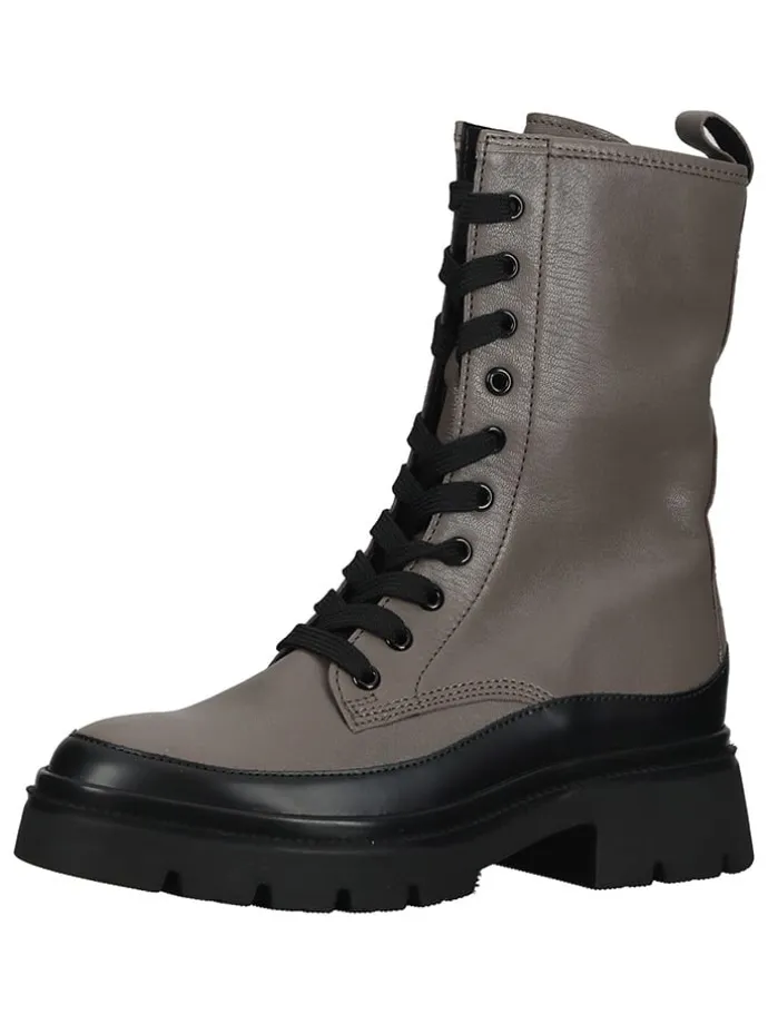 Leder-Stiefeletten in Taupe/ Schwarz