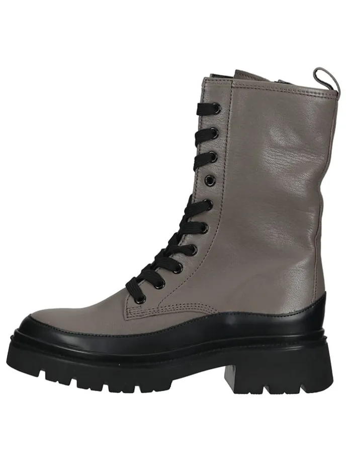 Leder-Stiefeletten in Taupe/ Schwarz