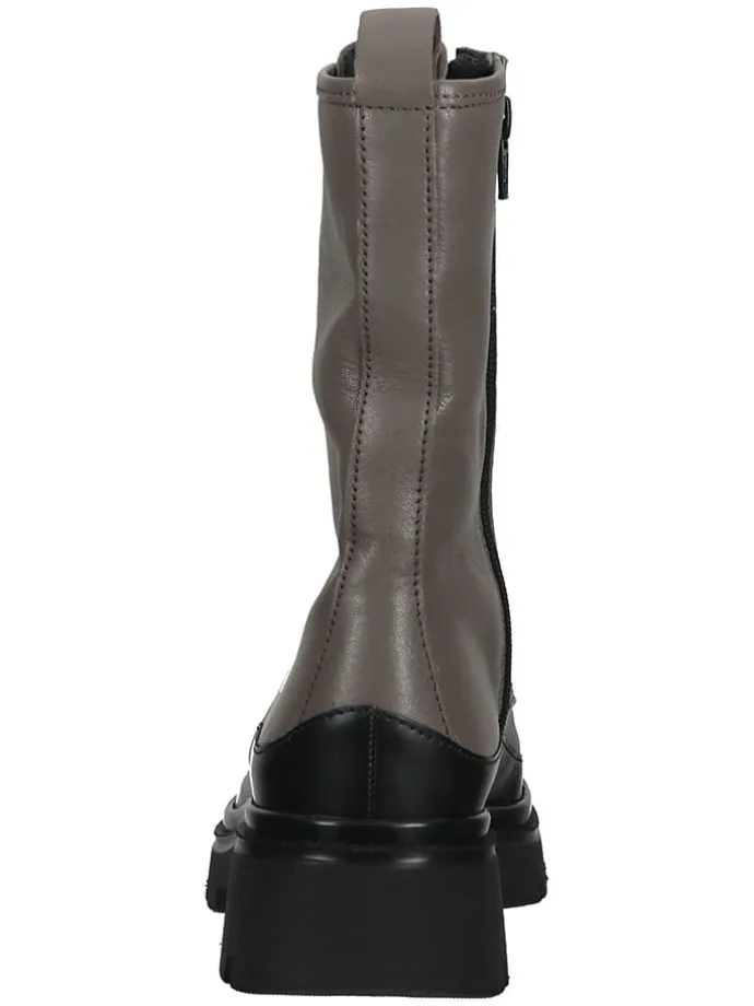 Leder-Stiefeletten in Taupe/ Schwarz
