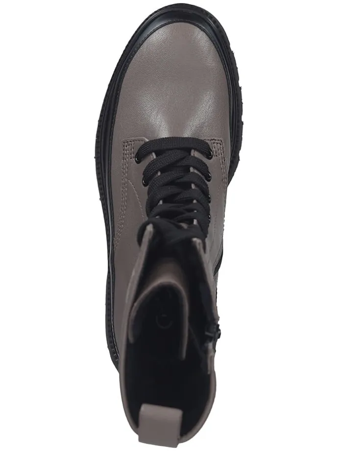 Leder-Stiefeletten in Taupe/ Schwarz