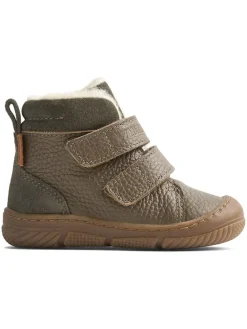 Leder-Winterboots in Khaki