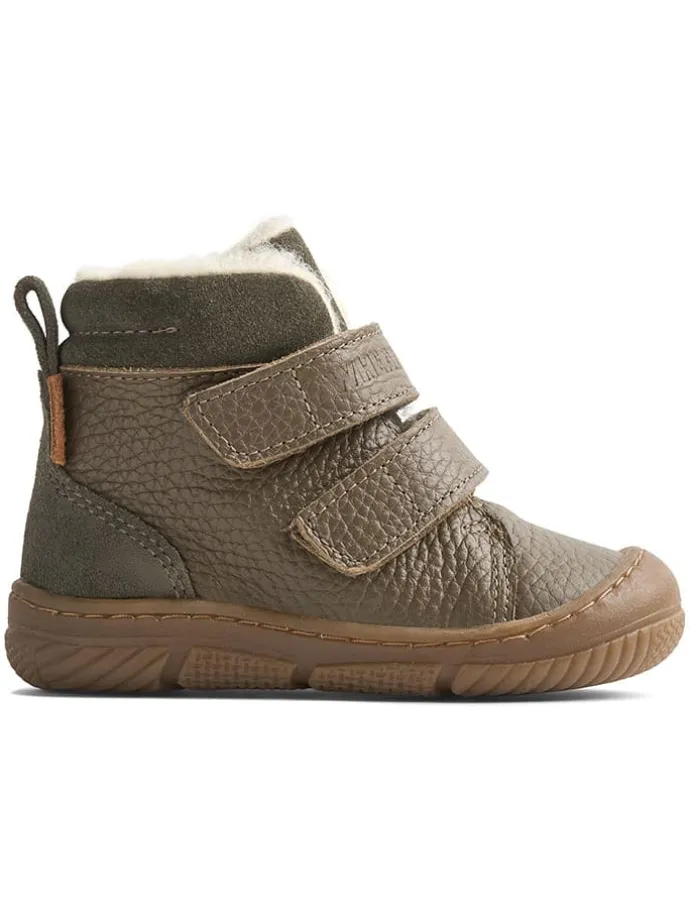 Leder-Winterboots in Khaki