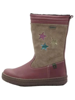 Leder-Winterstiefel in Beige/ Altrosa