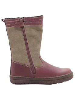 Leder-Winterstiefel in Beige/ Altrosa