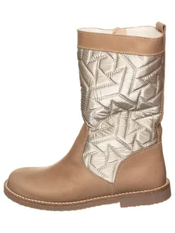 Leder-Winterstiefel in Beige/ Gold